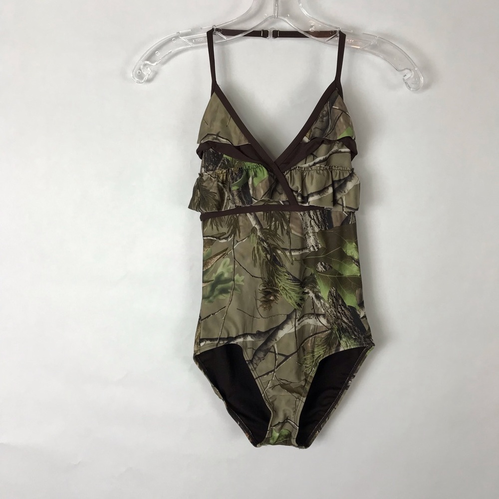 REALTREE Girls sz 14 CAMO CAMOFLAUGE SWIMSUIT EUC